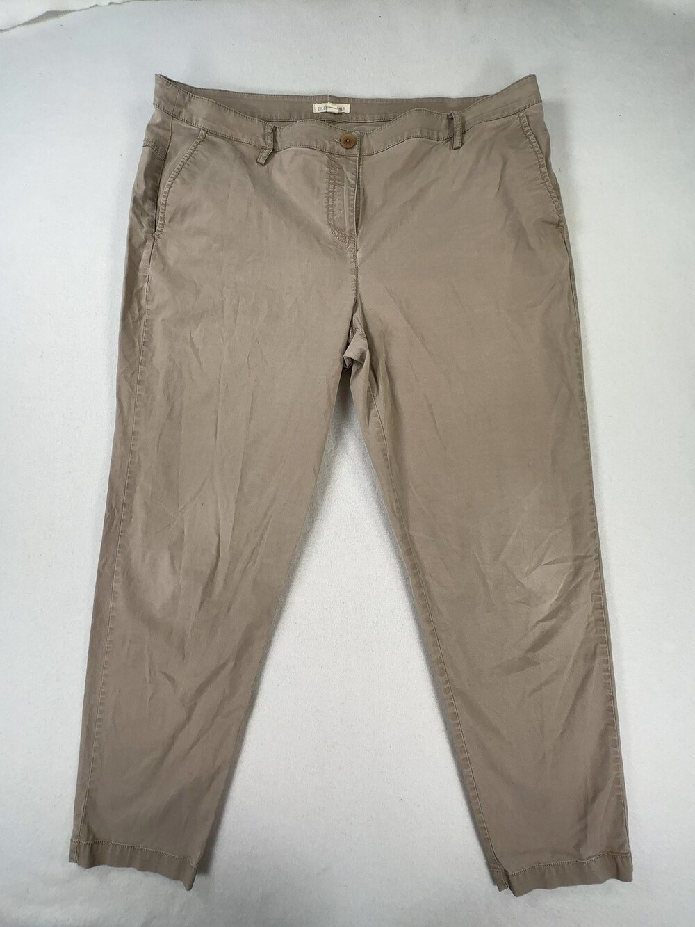 Eileen Fisher Chino Trouser Organic Cotton Tencel Khaki Women's Size Large